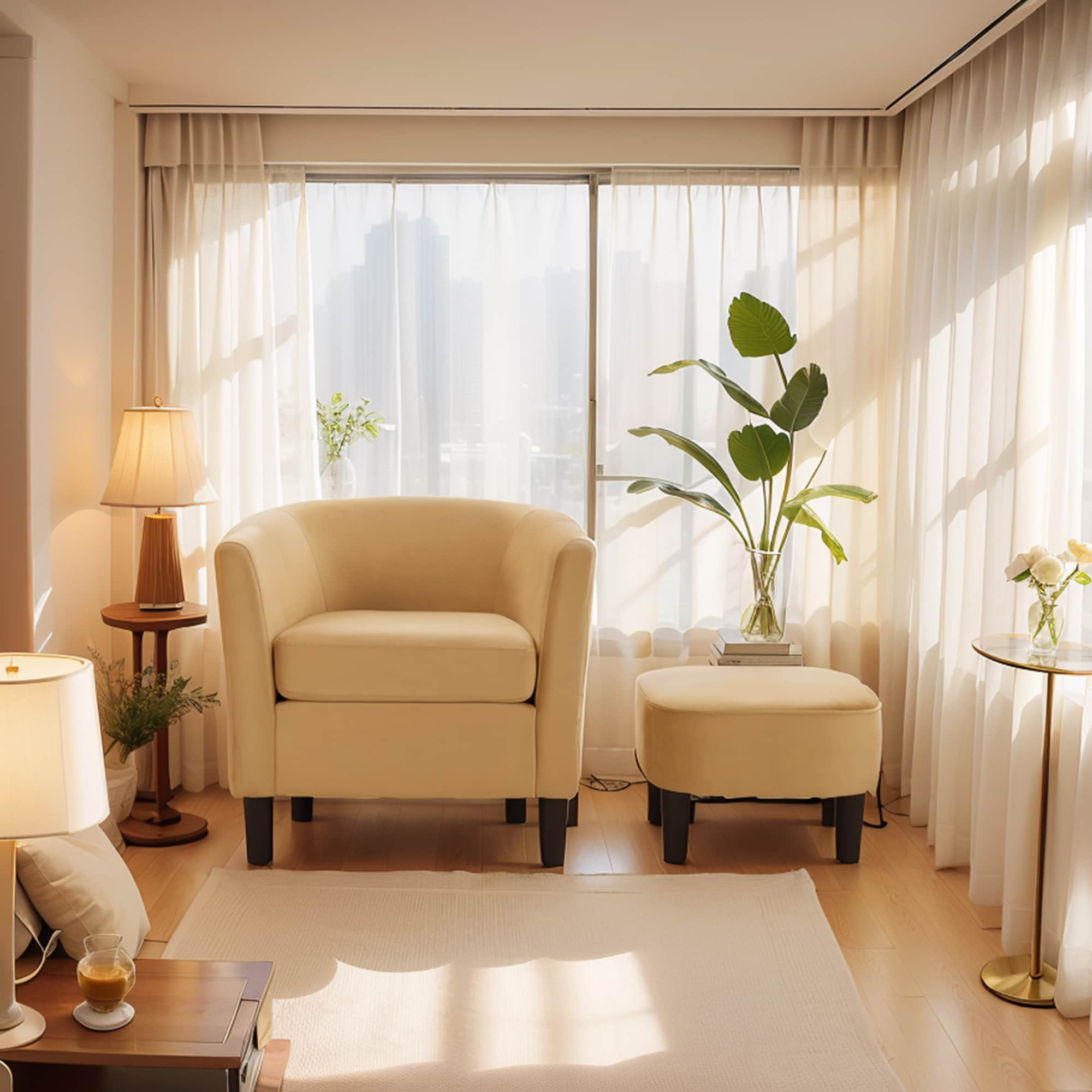 Velvet Accent Chair With Ottoman, Modern Barrel Chair Armchair For Living Room, Bedroom, Yellow_maomaolike.com